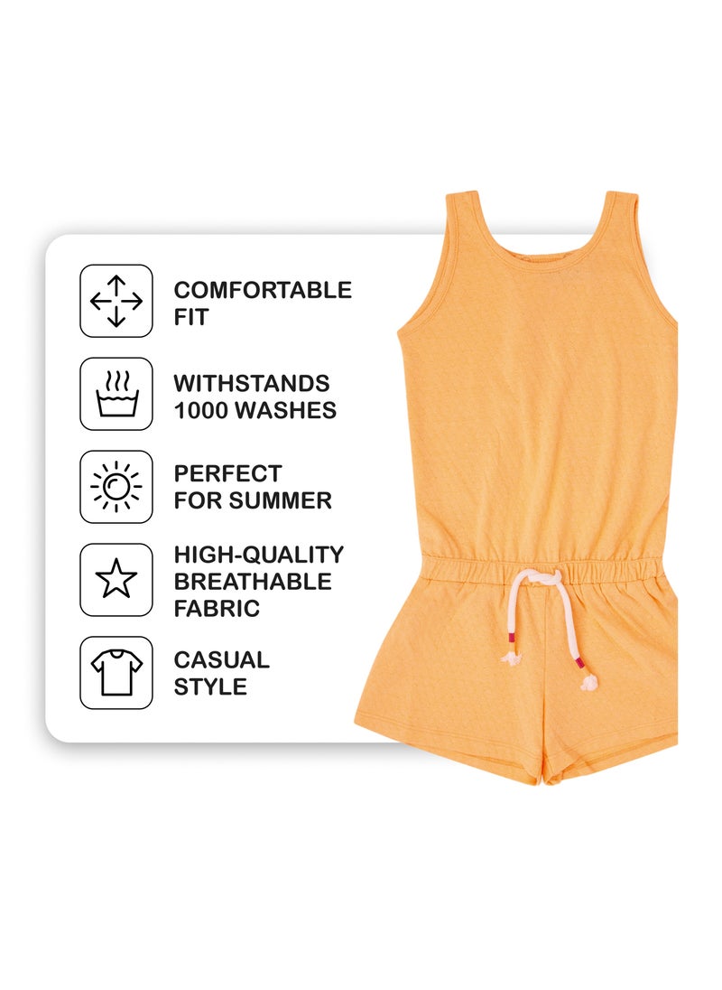 CANADA HOUSE - Soft and Comfortable Orange Cotton Jumpsuit with Short Sleeves and Round Neckline for Girls - Image 1
