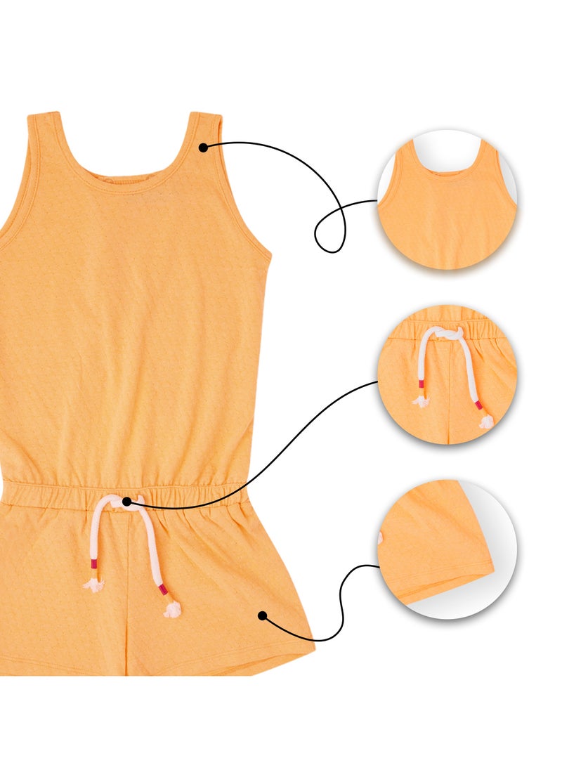 CANADA HOUSE - Soft and Comfortable Orange Cotton Jumpsuit with Short Sleeves and Round Neckline for Girls - Image 1