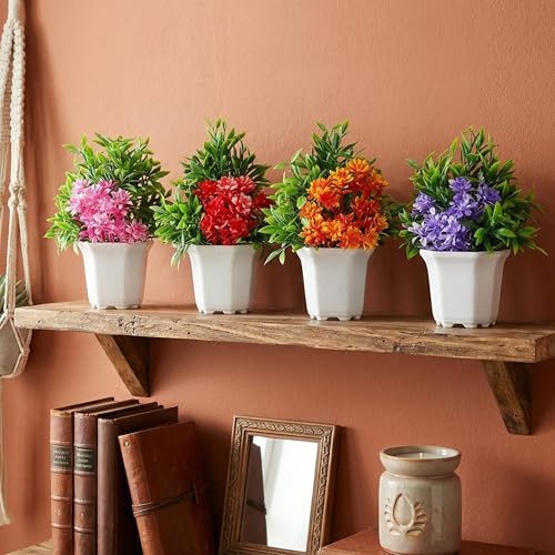 Dekorly Wild Artificial Flower Plants Cute Hexa Pot|Faux Flower Plant For Home Office Decor|Tabletop & Desk Decoration|Artificial Flower For Balcony Indoor Decor|8 Pc (4 Pc) - Plastic,Multicolor - Image 2