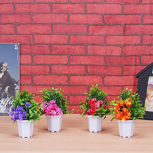 Dekorly Wild Artificial Flower Plants Cute Hexa Pot|Faux Flower Plant For Home Office Decor|Tabletop & Desk Decoration|Artificial Flower For Balcony Indoor Decor|8 Pc (4 Pc) - Plastic,Multicolor - Image 1