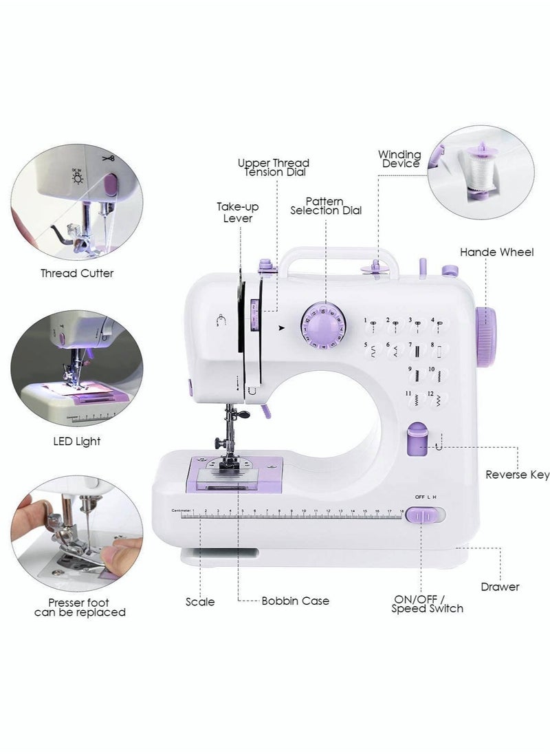ASIV Electric Sewing Machine, 12-Needle Two-Way Household Portable Sewing Machine for Sewing Clothing, Overlocking, Buttonholes  - Image 2