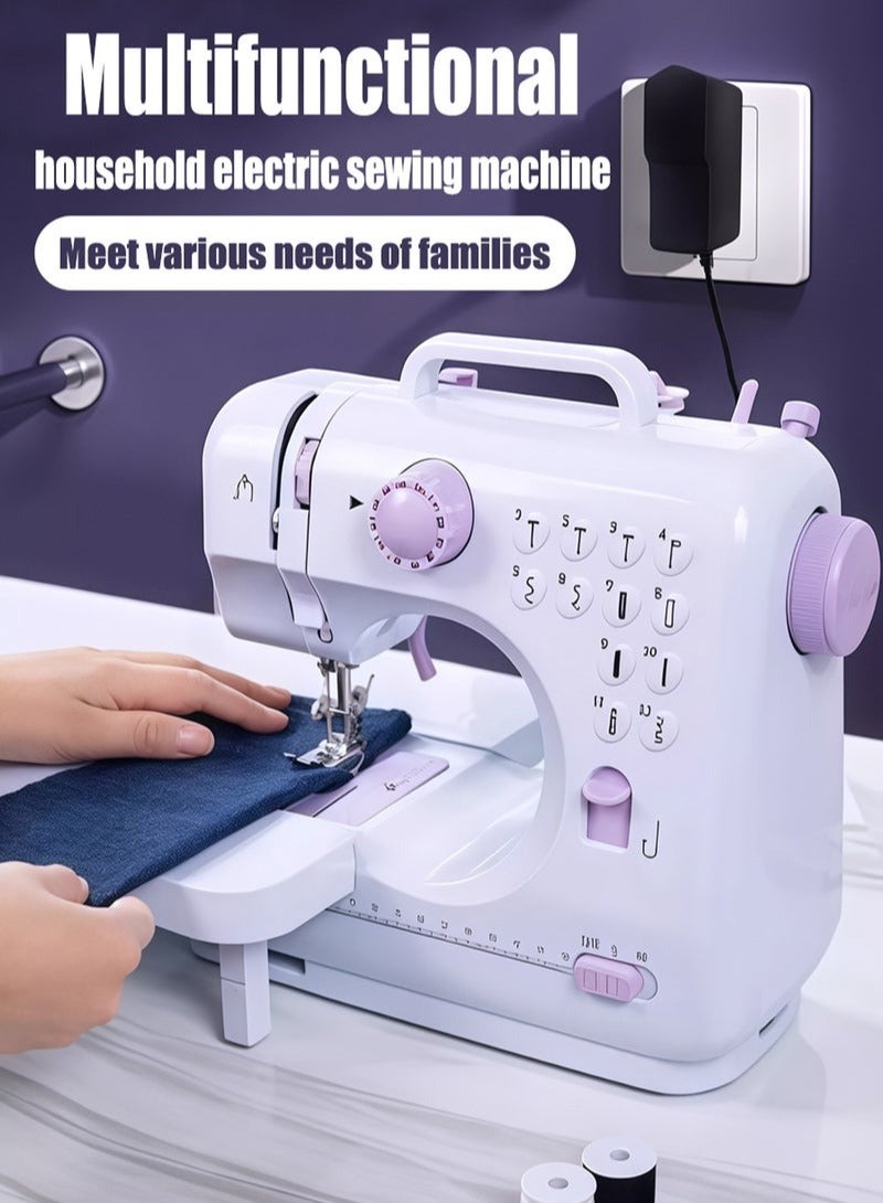 أسيف ماكينة خياطة كهربائية، ماكينة خياطة منزلية محمولة ذات 12 إبرة في اتجاهين لخياطة الملابس، قفل الأزرار، العراوي - Image 1