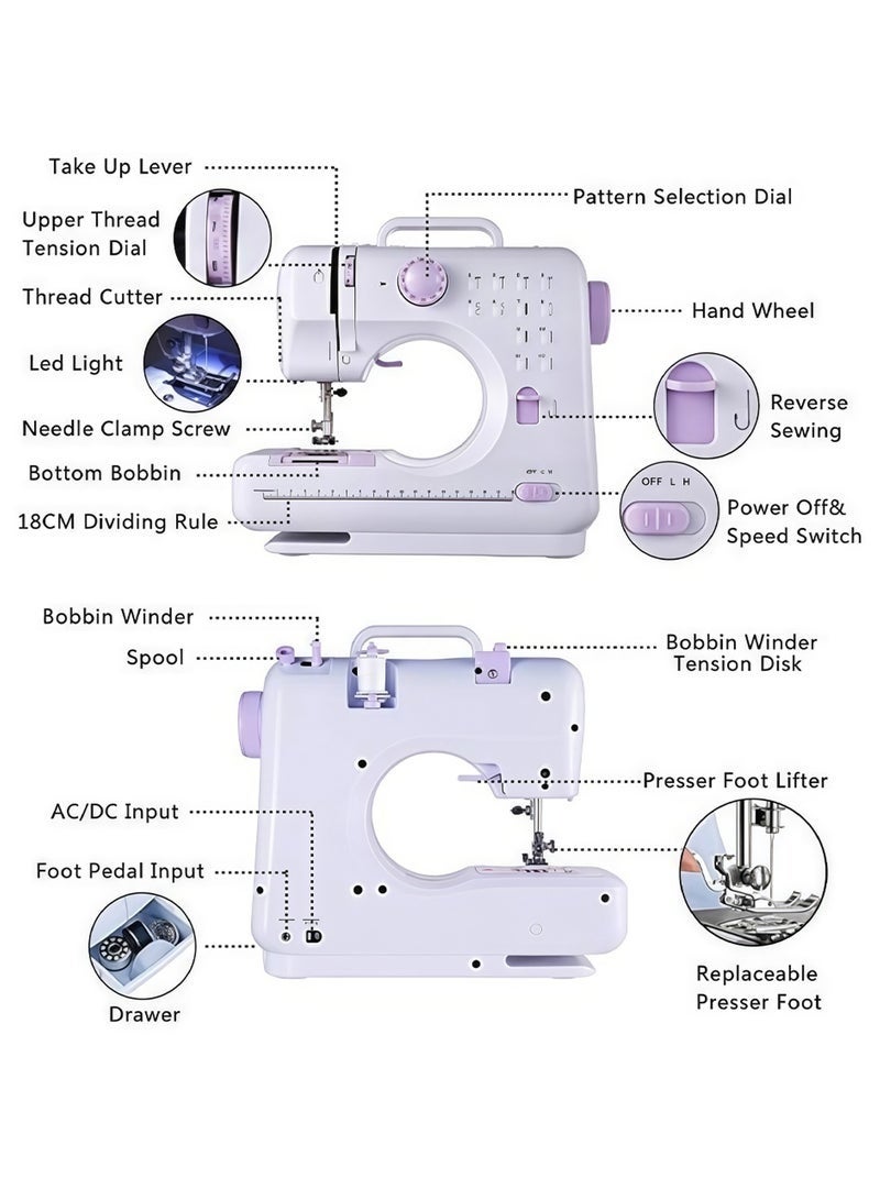 أسيف ماكينة خياطة كهربائية، ماكينة خياطة منزلية محمولة ذات 12 إبرة في اتجاهين لخياطة الملابس، قفل الأزرار، العراوي - Image 3