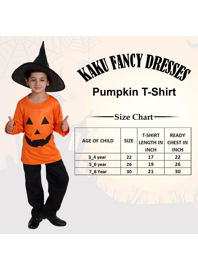 Kaku Fancy Dresses Kaku Fancy Dresses Polyester Pumpkin T-Shirt With Hat Fancy Dress Halloween Costume For Kids, 10-12 Years,Orange  - Image 4