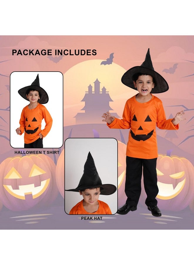 Kaku Fancy Dresses Kaku Fancy Dresses Polyester Pumpkin T-Shirt With Hat Fancy Dress Halloween Costume For Kids, 10-12 Years,Orange  - Image 2