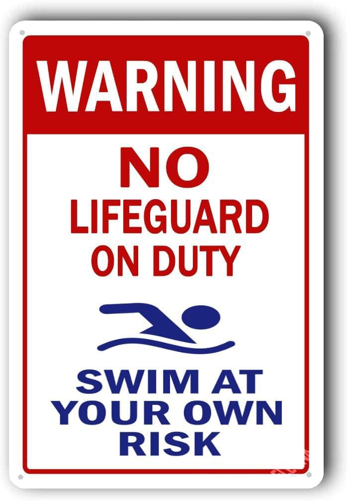 Eletina Warning Sign,Pool Rules Sign,Pool Safety Sign Warning No Lifeguard No Duty Sign 8"X12" Metal Aluminum Sign - Image 1