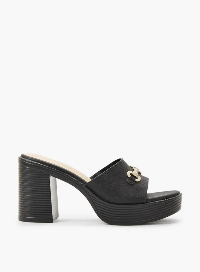 شور ستيب Women Lightweight Metallic Block Heel Sandals With Embellished Buckle
