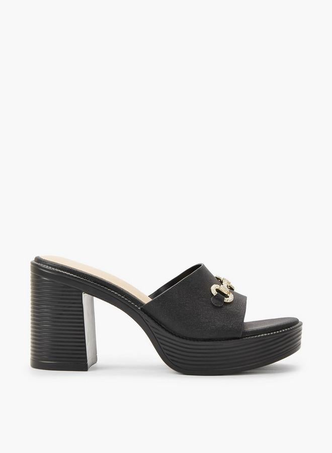 Surestep Women Lightweight Metallic Block Heel Sandals With Embellished Buckle - Image 3