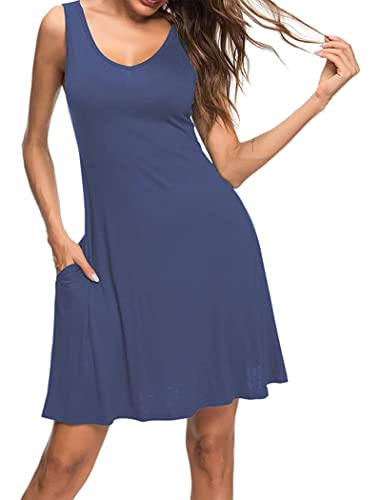 MISFAY Women's Summer Casual T Shirt Dresses Beach Cover up Tank Dress(Purple Gray,XL) - Image 2