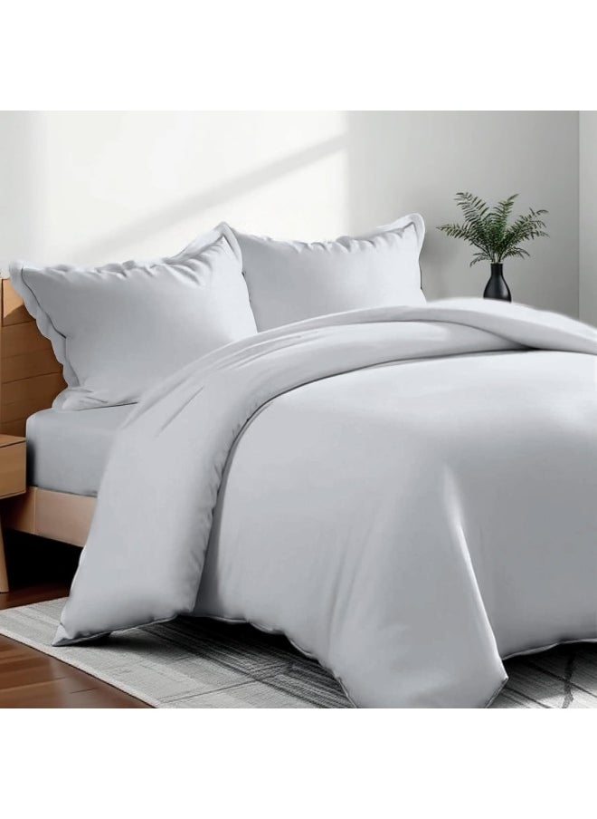Hotel Linen Klub Hotel Linen Klub Double Duvet Cover 3PC Set - 350TC 100% Long Staple Cotton Sateen -Luxury Quality, Easy Button Closure, Size: 200x200cm + 2PC Pillow Sham 50 x 75+ 5cm, Silver  - Image 1