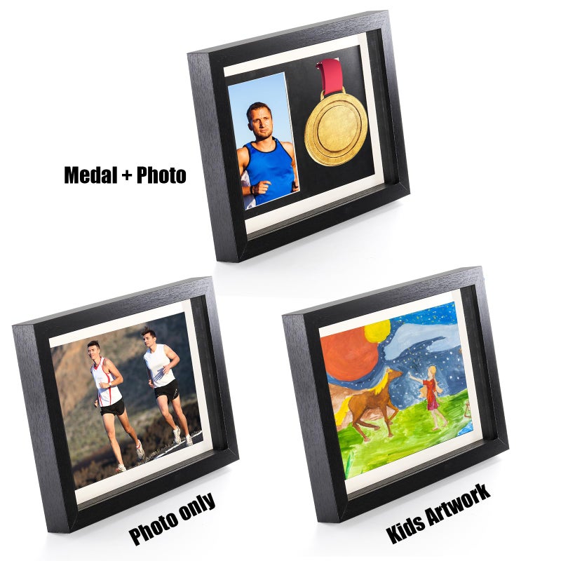Hacaroa Medal Display Shadow Box, Single Medal and Photo Display Frame Case, Wood Marathon Medal Storage Box for Runners, All Sports Winners, Military Awards, Black - Image 5