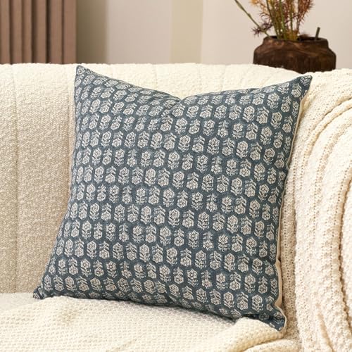 Amor Virisso Floral Pillow Covers 18x18 Couch Pillows for Living Room Farmhouse Neutral Pillow Covers Decorative Throw Pillow Covers Accent Sofa Pillows 1PC, Dusty Blue - Image 1