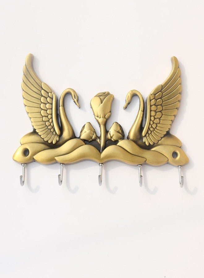 Zeetab Swan Key Holder Stand, Handicraft Metal Love Bird Key Hanger Wall Mount, Home Decor Gift (Antique Brass) - Image 2