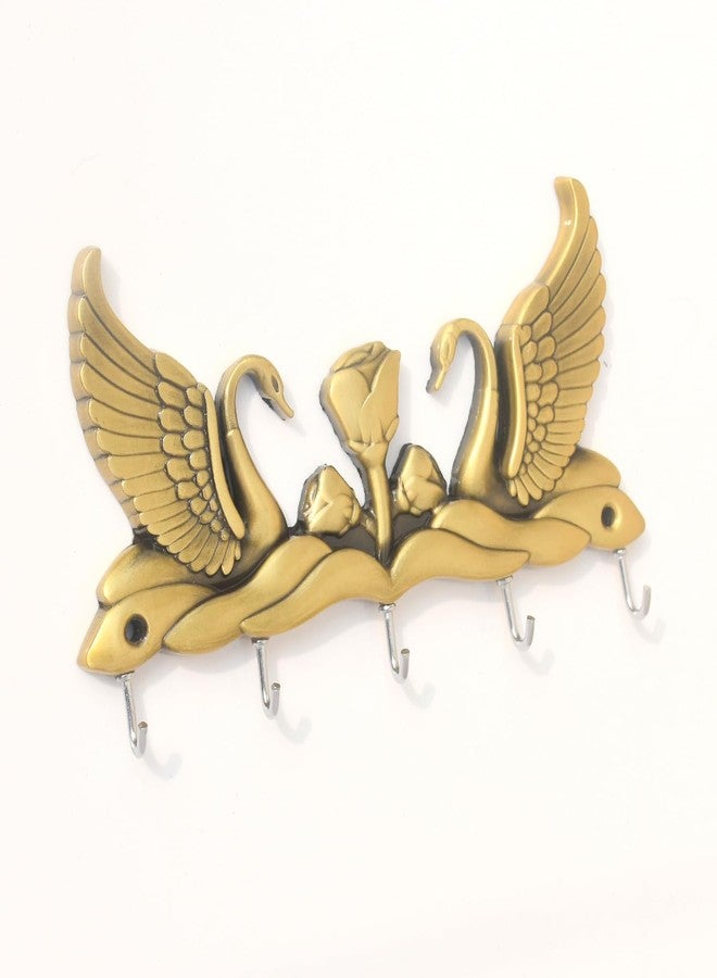 Zeetab Swan Key Holder Stand, Handicraft Metal Love Bird Key Hanger Wall Mount, Home Decor Gift (Antique Brass) - Image 3