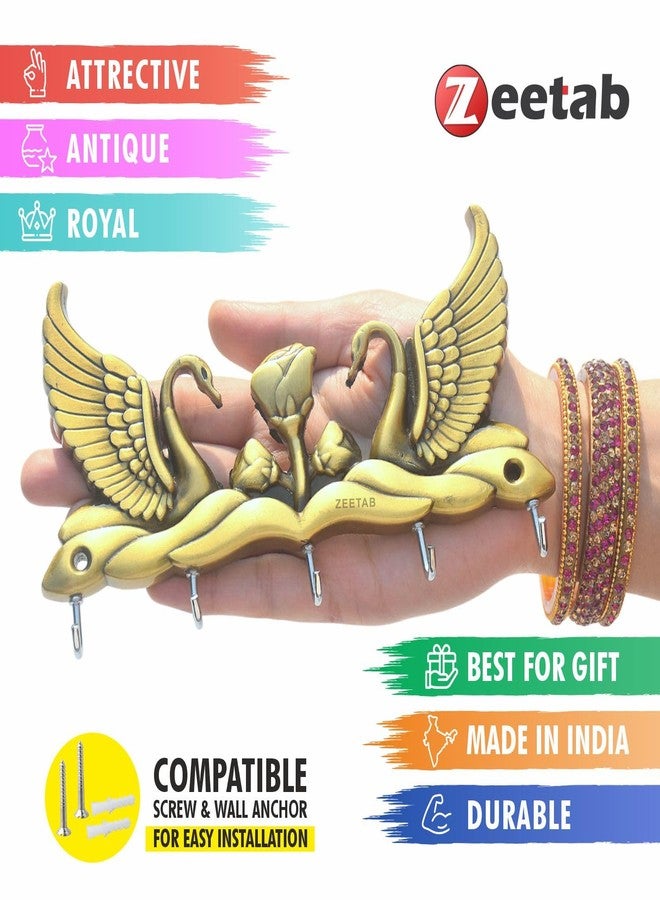 Zeetab Swan Key Holder Stand, Handicraft Metal Love Bird Key Hanger Wall Mount, Home Decor Gift (Antique Brass) - Image 4