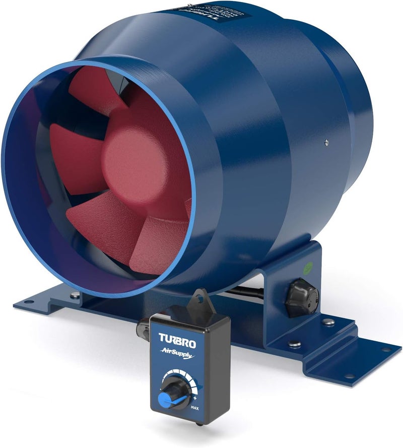 TURBRO AirSupply ES4, 4 Inch Inline Duct Fan with Solid Metal Case, 195 CFM Quiet Vent Fan with Variable Speed Controlled for Grow Tent and Ventilation - Image 1
