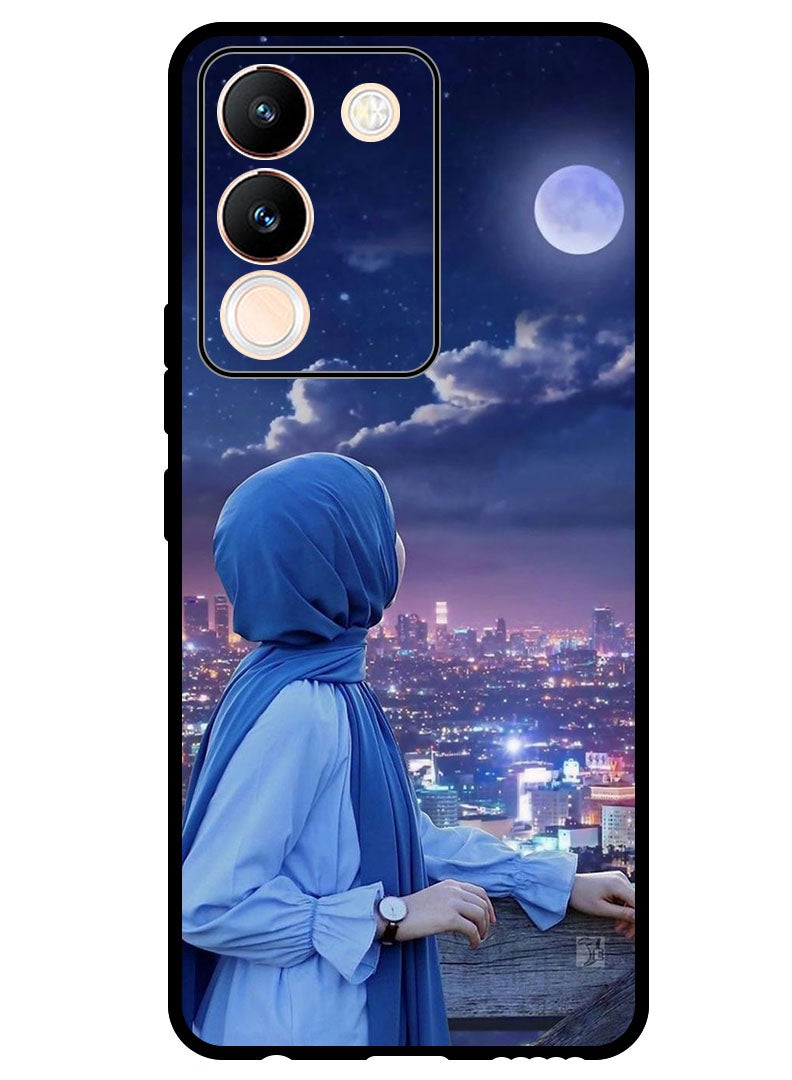 Theodor غطاء واقي مضاد للخدش ومقاوم للصدمات لهاتف Vivo V29e فتاة محجبة تنظر إلى القمر - Image 1