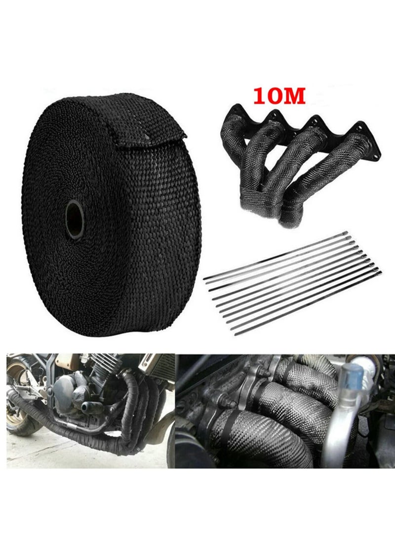 Generic 10M*5cm Black Exhaust Heat Wrap Roll for Motorcycle Fiberglass Heat Shield Tape with Stainless Steel Ties High Temperature Resistance Durable Protection  - Image 5
