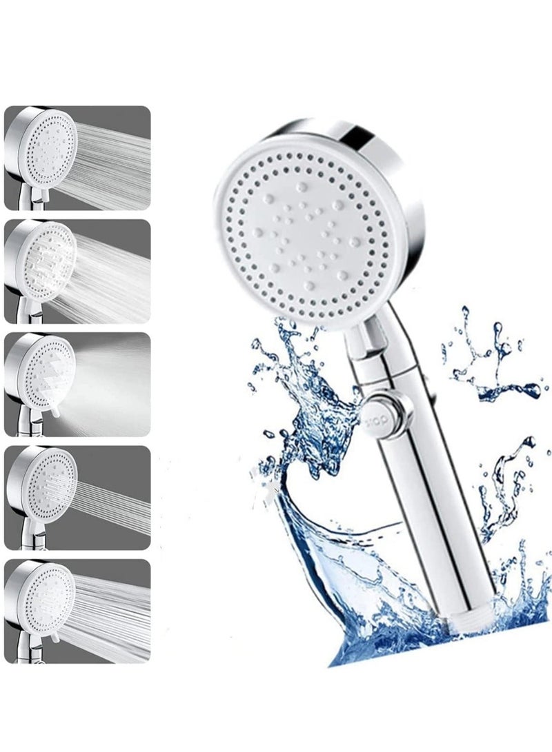 HaHaHai High Pressure Shower Head, Water Saving Hand Shower, 5 Jet Types for Bathing and Spa Handheld Shower Head(Silver) - Image 1
