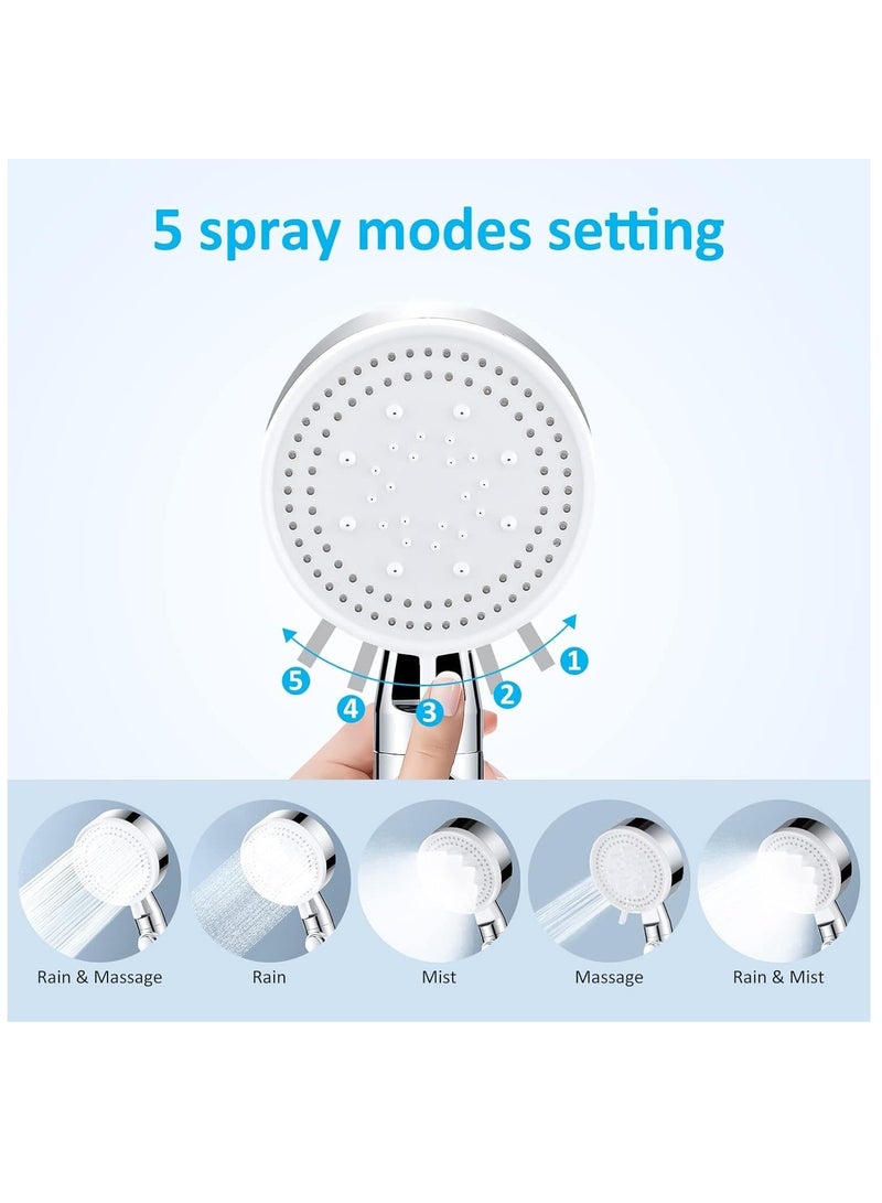 HaHaHai High Pressure Shower Head, Water Saving Hand Shower, 5 Jet Types for Bathing and Spa Handheld Shower Head(Silver) - Image 2