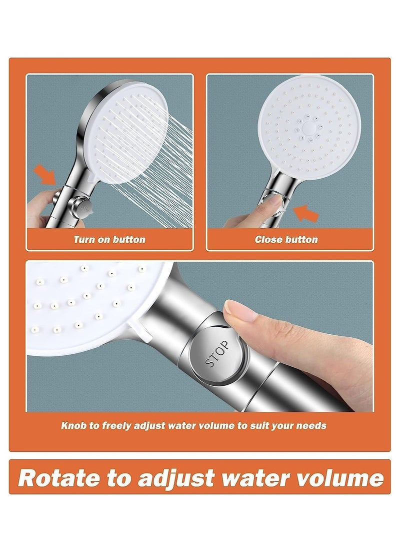 HaHaHai High Pressure Shower Head, Water Saving Hand Shower, 5 Jet Types for Bathing and Spa Handheld Shower Head(Silver) - Image 3