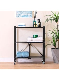 Generic 3-Layer Foldable Storage Rack, White With Universal Wheels, Space-Saving, Multifunctional Kitchen Bathroom Bedroom Storage Rack, Household Lightweight Mobile Storage Rack, Black 72x87.5x37cm  - Image 5