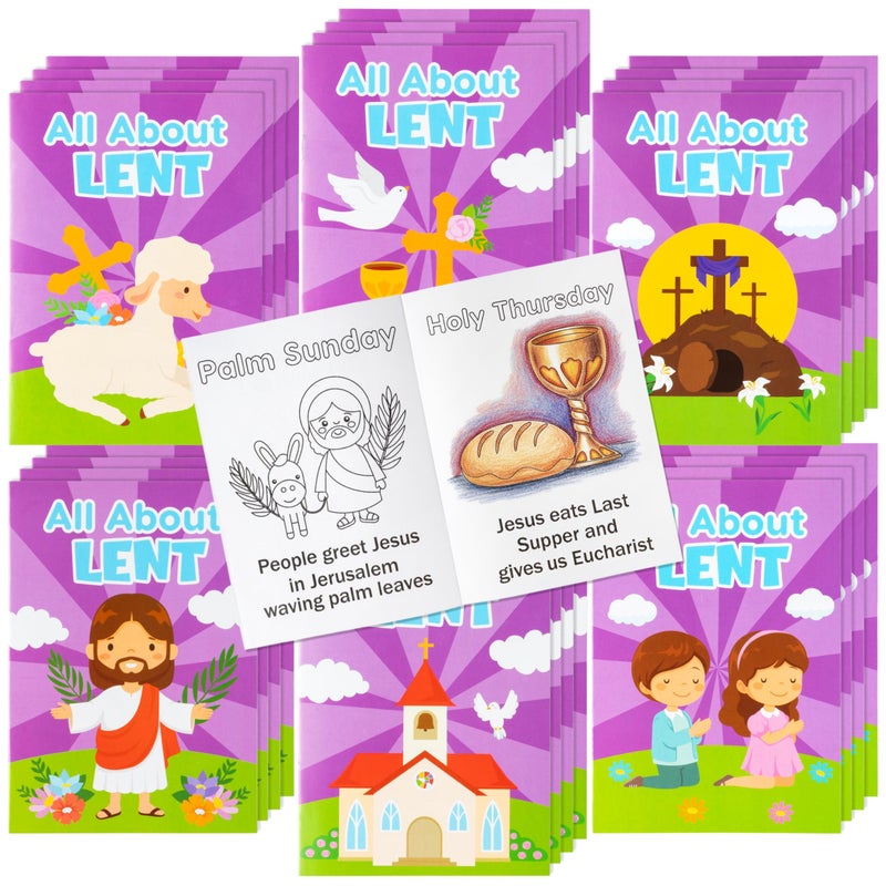 JAPBOR Easter Lent Catholic Crafts Coloring Book 24PCS Religious Christian Mini Color Books Bulk for Kids Children Colouring Page Games Activity for Sunday School Classroom Church Party Favor - Image 3