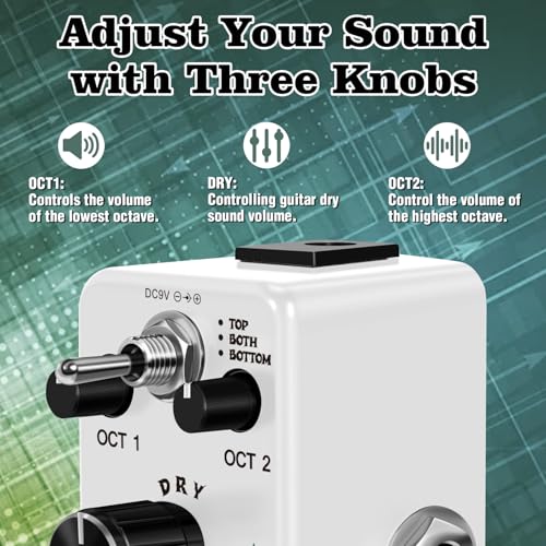 AFOT Polyphonic Octave Guitar Pedal, Digital Octave Mini Pedal,3 Modes Octave Shifter with Top/Both/Bottom Selection, Compact & Practical Aluminum Build, True Bypass for Electric Guitar - Image 3