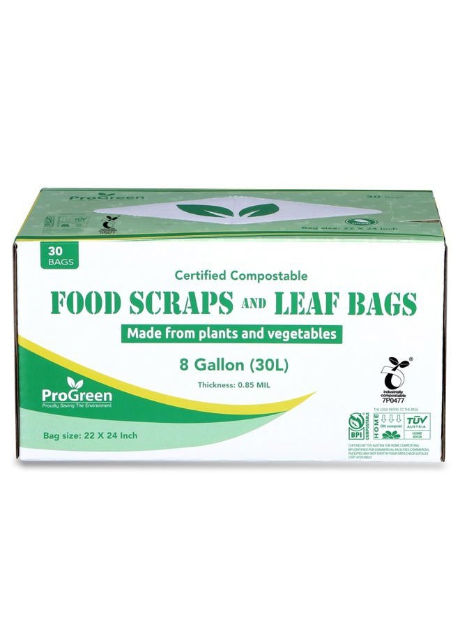 PROGREEN Compostable Bags 8 Gallon (30L), Extra Thick 0.85 Mil, 30 Count, Small Kitchen Trash Bags, Food Scraps Yard Waste Bags, ASTM D6400 BPI and TÜV AUSTRIA Certified. - Image 2
