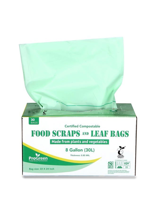 PROGREEN Compostable Bags 8 Gallon (30L), Extra Thick 0.85 Mil, 30 Count, Small Kitchen Trash Bags, Food Scraps Yard Waste Bags, ASTM D6400 BPI and TÜV AUSTRIA Certified. - Image 1