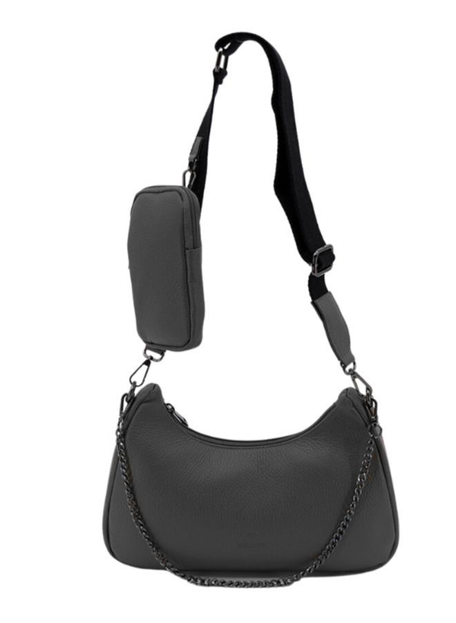 Effetty Dollar leather bag with Shoulder Strap for women, With Small Bag Inside, Made of genuine leather for Party, Casual And Professional Use, Black - Image 1