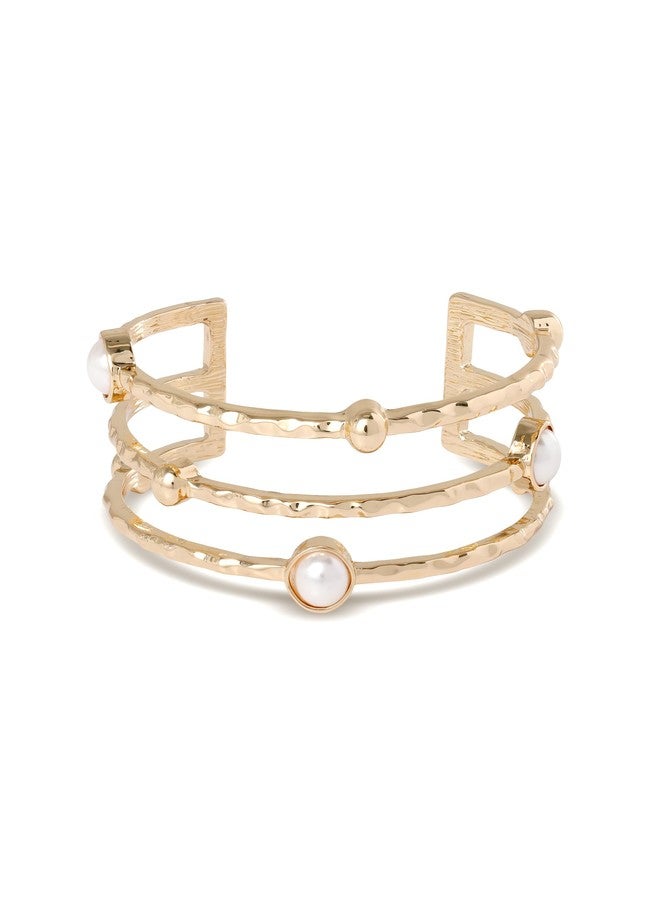 BCBG Pearl Cuff Bracelet for Women, Gold-Tone Open Cuff Bracelet with Round Pearl Accents - Image 1