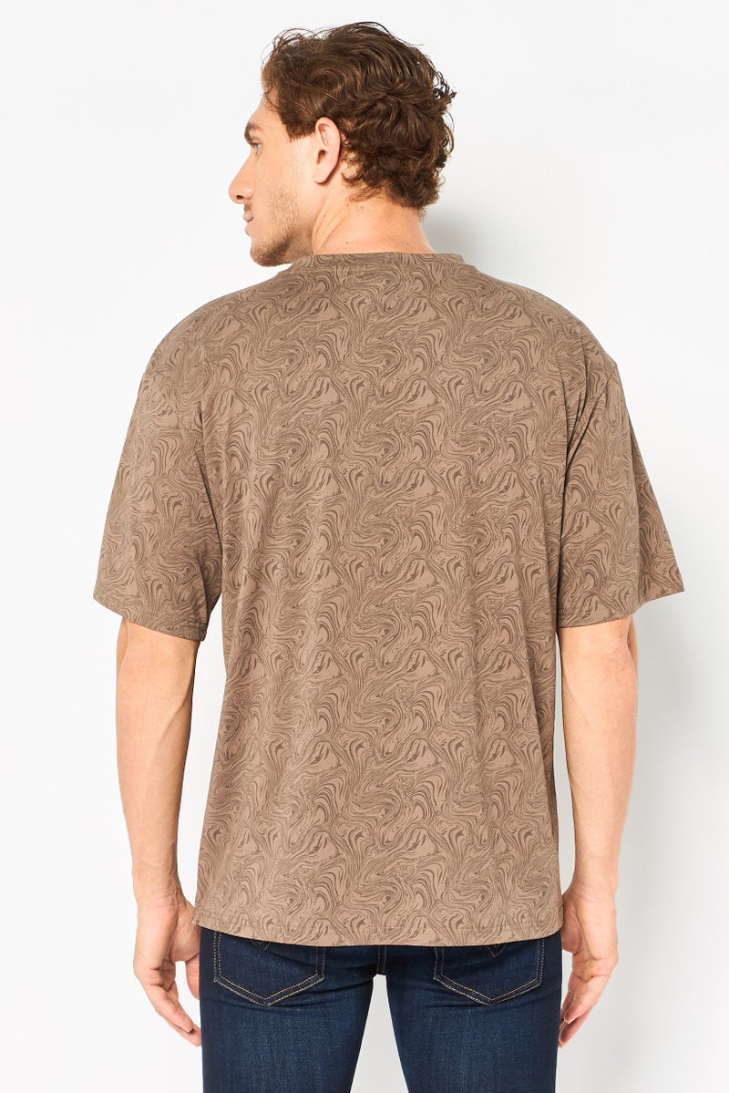 Core Elements Men Crew Neck Abstract Print Short Sleeve T-Shirt, Brown - Image 2