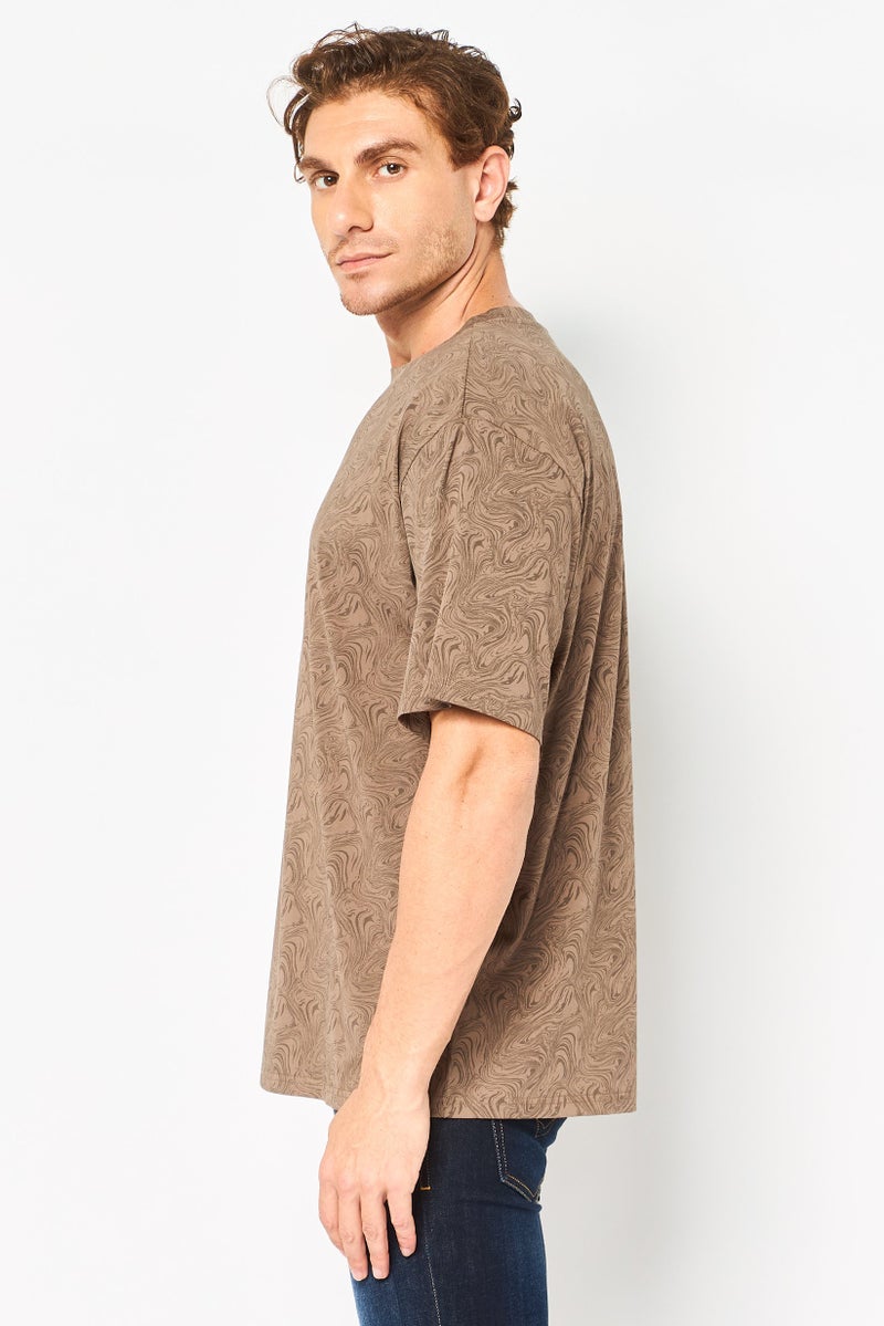 Core Elements Men Crew Neck Abstract Print Short Sleeve T-Shirt, Brown - Image 3