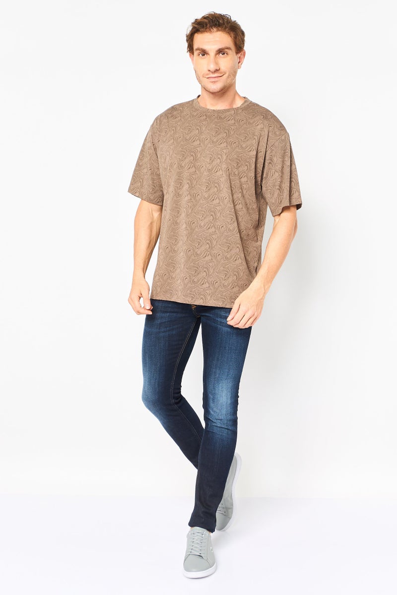 Core Elements Men Crew Neck Abstract Print Short Sleeve T-Shirt, Brown - Image 4