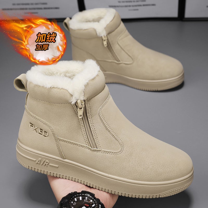 Mens High-top Shoes Winter New fleece-lined Thickened Warm Snow Boots Mens Outdoor Work Slip-on Cotton Shoes 
