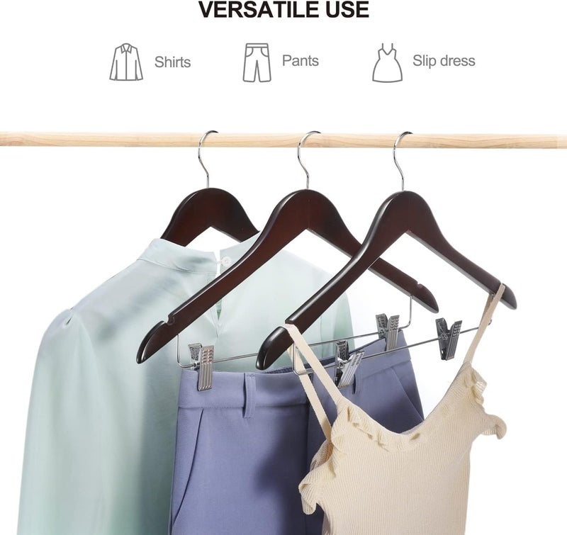 HOUSE DAY Pack of 12 Cheery Color Wooden Suit Hangers with Clips - Image 3