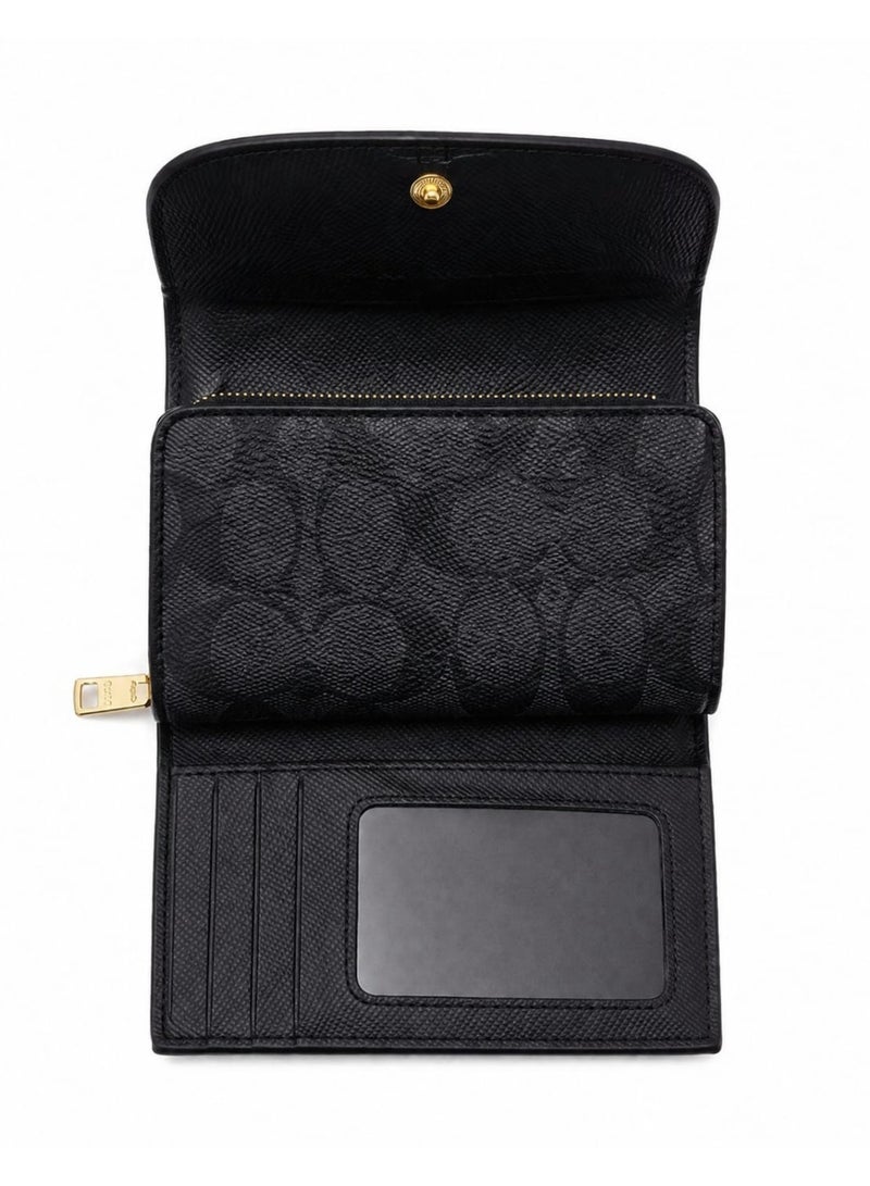 coachoutlet COACH Women's Premium Leather Wallet – Gray with Signature Embossed Pattern & Gold Zipper - Image 5