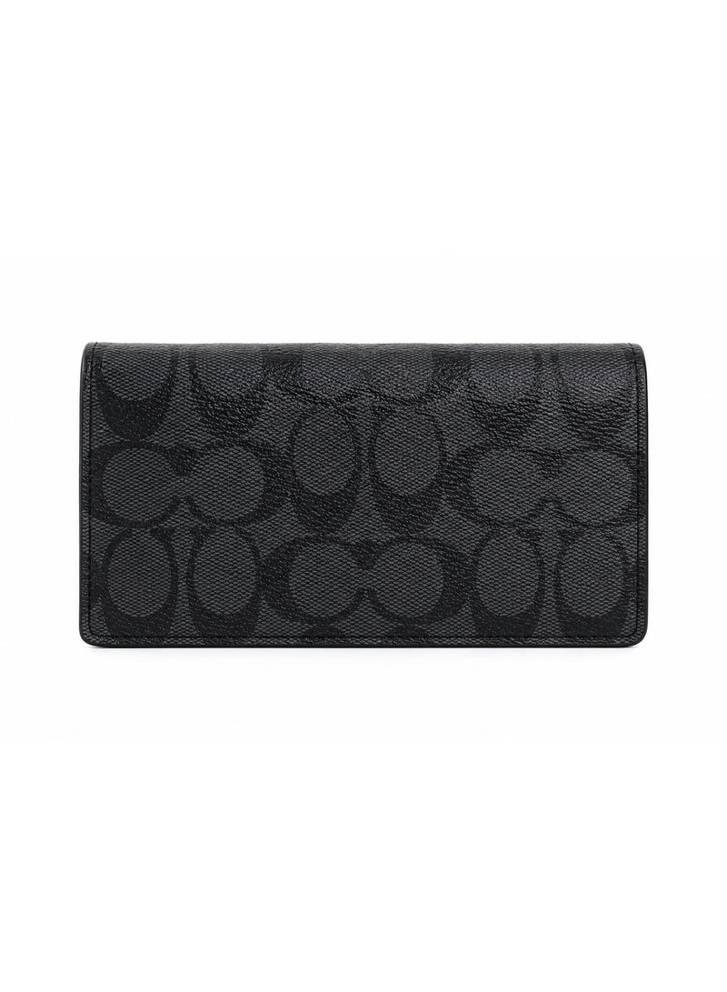 coachoutlet COACH Women's Premium Leather Wallet – Gray with Signature Embossed Pattern & Gold Zipper - Image 2