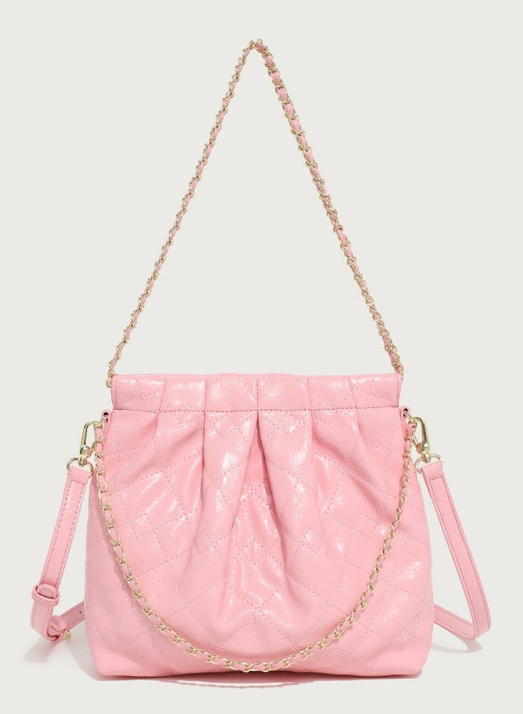 Loquat Small Bucket Bag for Women Simple Style Hobo Single Shoulder Crossbody Bag Handbag Pink  - Image 1