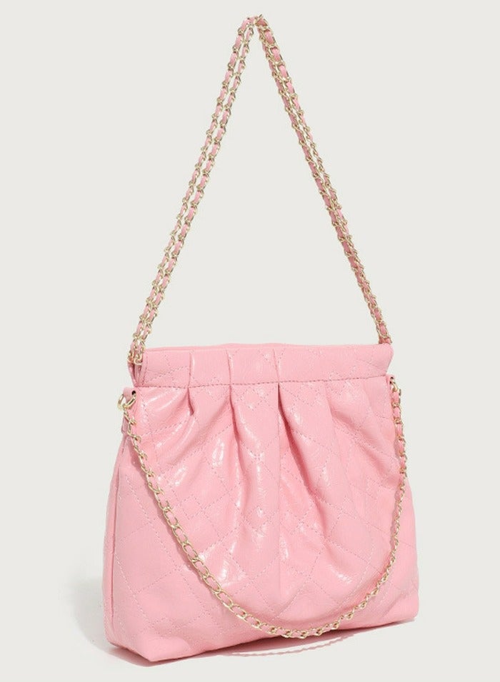 Loquat Small Bucket Bag for Women Simple Style Hobo Single Shoulder Crossbody Bag Handbag Pink  - Image 2