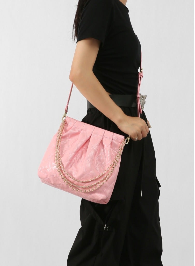 Loquat Small Bucket Bag for Women Simple Style Hobo Single Shoulder Crossbody Bag Handbag Pink  - Image 3
