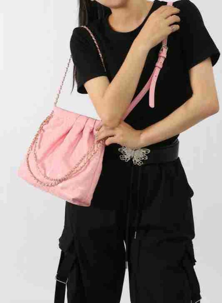 Loquat Small Bucket Bag for Women Simple Style Hobo Single Shoulder Crossbody Bag Handbag Pink  - Image 4