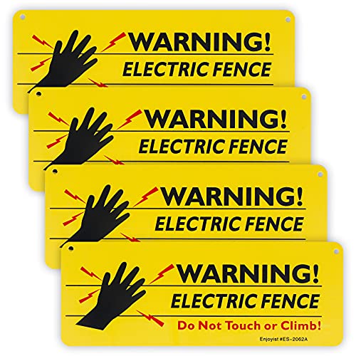 Enjoyist 4-Pack Warning Electric Fence Safe Sign, 10"x 3.5" Plastic Sign - Image 1