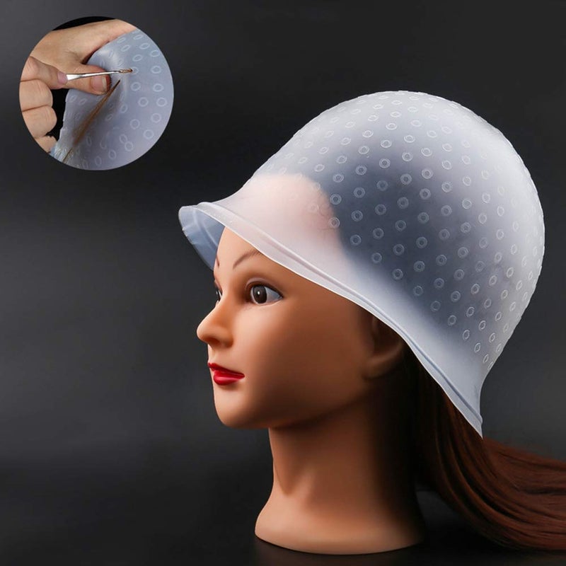 FRIUSATE Hair Coloring Highlighting Cap, 2 Pieces Silicone Highlight Cap Pull Through Caps Hair Coloring Frosting Cap with Hook, Hair Highlighting Kit Gloves and Brush for Salon Tools Women Men - Image 5