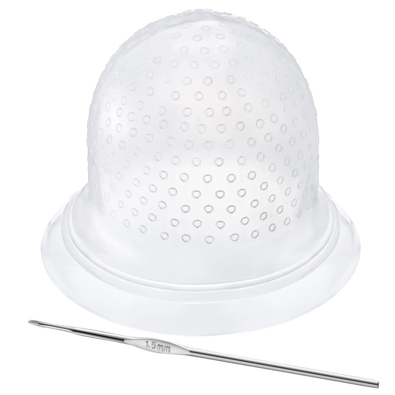 FRIUSATE Hair Coloring Highlighting Cap, 2 Pieces Silicone Highlight Cap Pull Through Caps Hair Coloring Frosting Cap with Hook, Hair Highlighting Kit Gloves and Brush for Salon Tools Women Men - Image 1