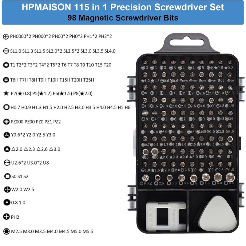 HPMAISON 115 in 1 Precision Screwdriver Set Magnetic Mini Screwdriver Set DIY Hand Work Repair Tools Kit for iPhone Laptop PC Watch Glasses and Other Electronics Small Screwdriver Kit with Case - Image 2