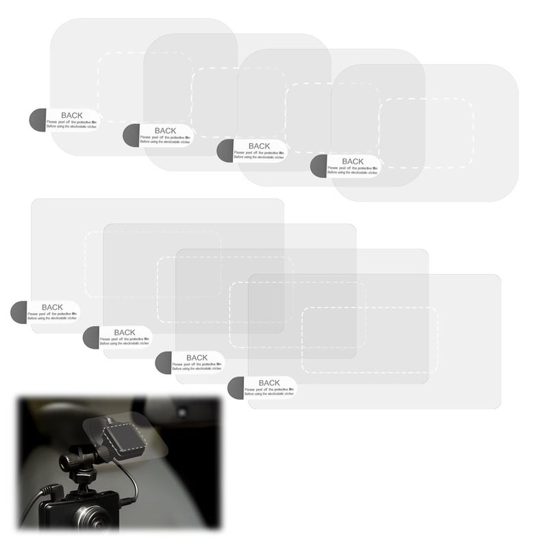 PEUTIER PEUTIER 8pcs Windshield Dashcam Stickers, Transparent Electrostatic Sticker Weatherproof Windshield Camera Films Durable and Reusable Car Windshield Electrostatic Film for Mounting Dash Cam  - Image 1