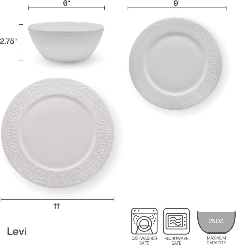 Mikasa طقم أدوات مائدة مكون من 12 قطعة من ميكاسا ليفي من البورسلين الخفيف المقاوم للكسر لخدمة 4 أشخاص - Image 4