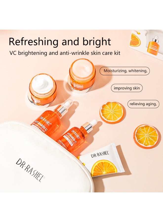 DR. RASHEL Vitamin C Skin Care Pouch – 5 Pcs Set, Face Cream, Serum, Day Cream, Night Cream, Cleanser And Toner Brightening, Anti-Aging, Hydrating Skincare Kit for Glowing Skin CMkg - Image 3